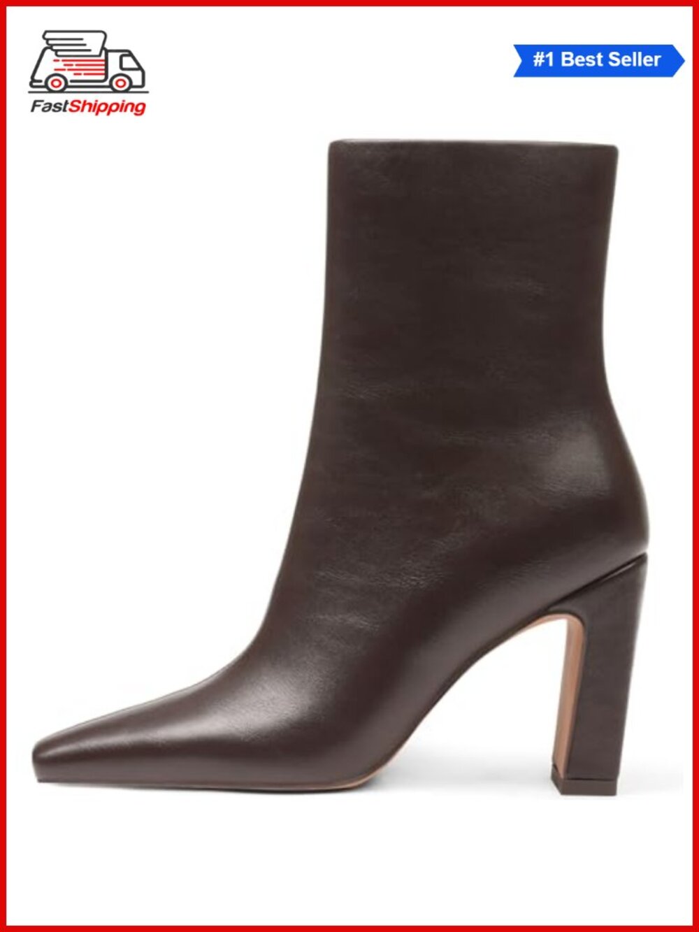 Women's Square Toe Chunky Block Heel Ankle Boots Side Zipper Booties